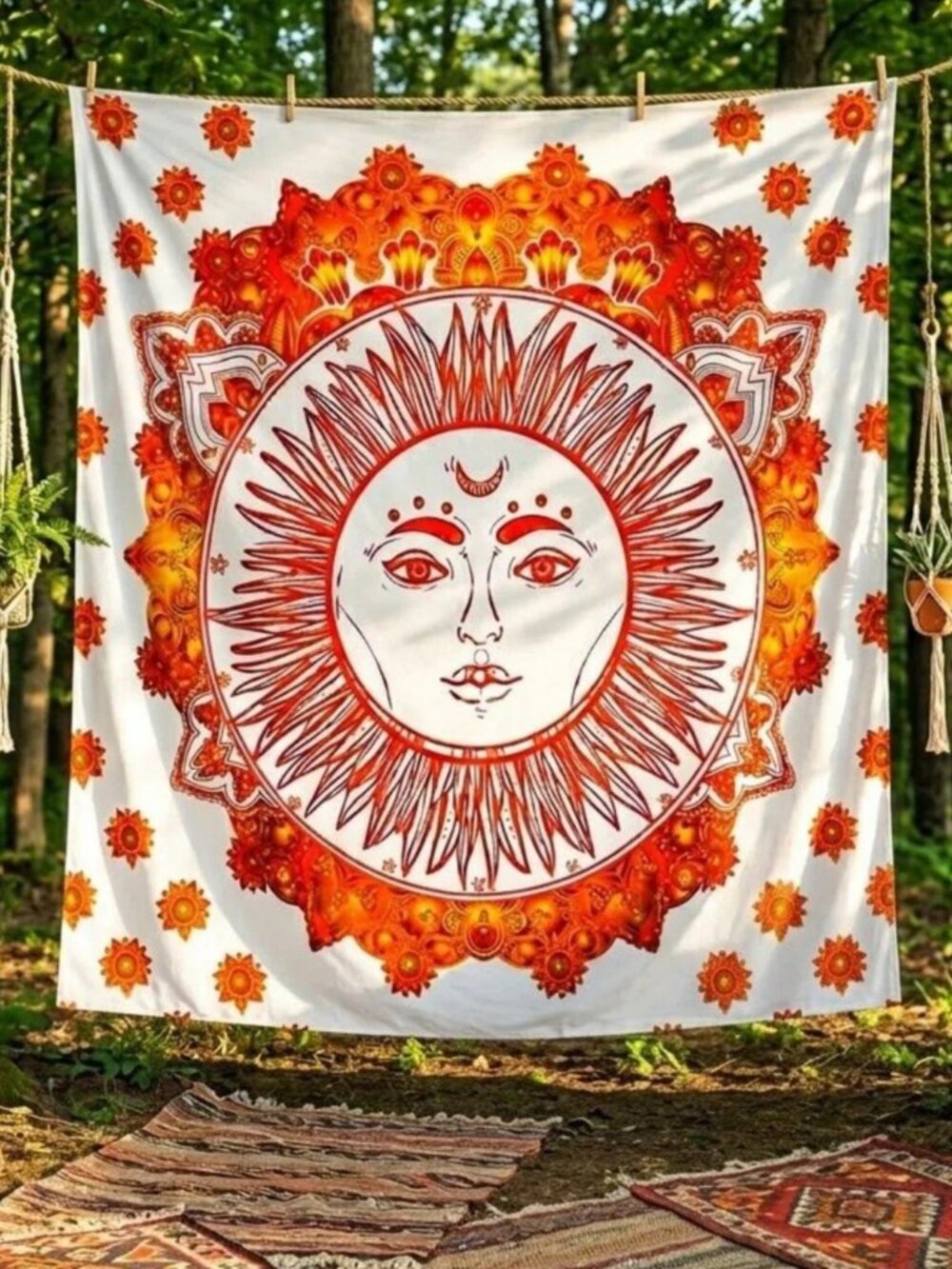 BRAND NEW Queen Size Large COTTON Cosmic Sun Stars Orange Gold Boho Tapestry